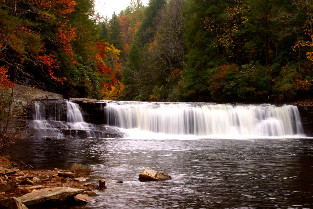 Hooker Falls cascading into a pool in DuPont State Recreational Forest, North Carolina