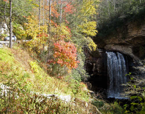 Looking Glass Falls in autumn foliage, Pisgah National Forest, NC